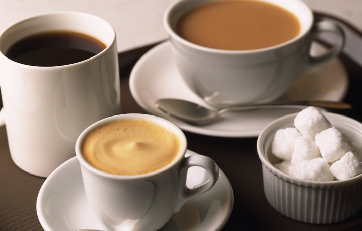 different types of coffee in cups with sugar