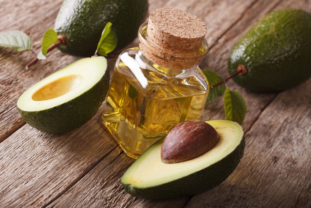 natural avocado oil in a glass bottle